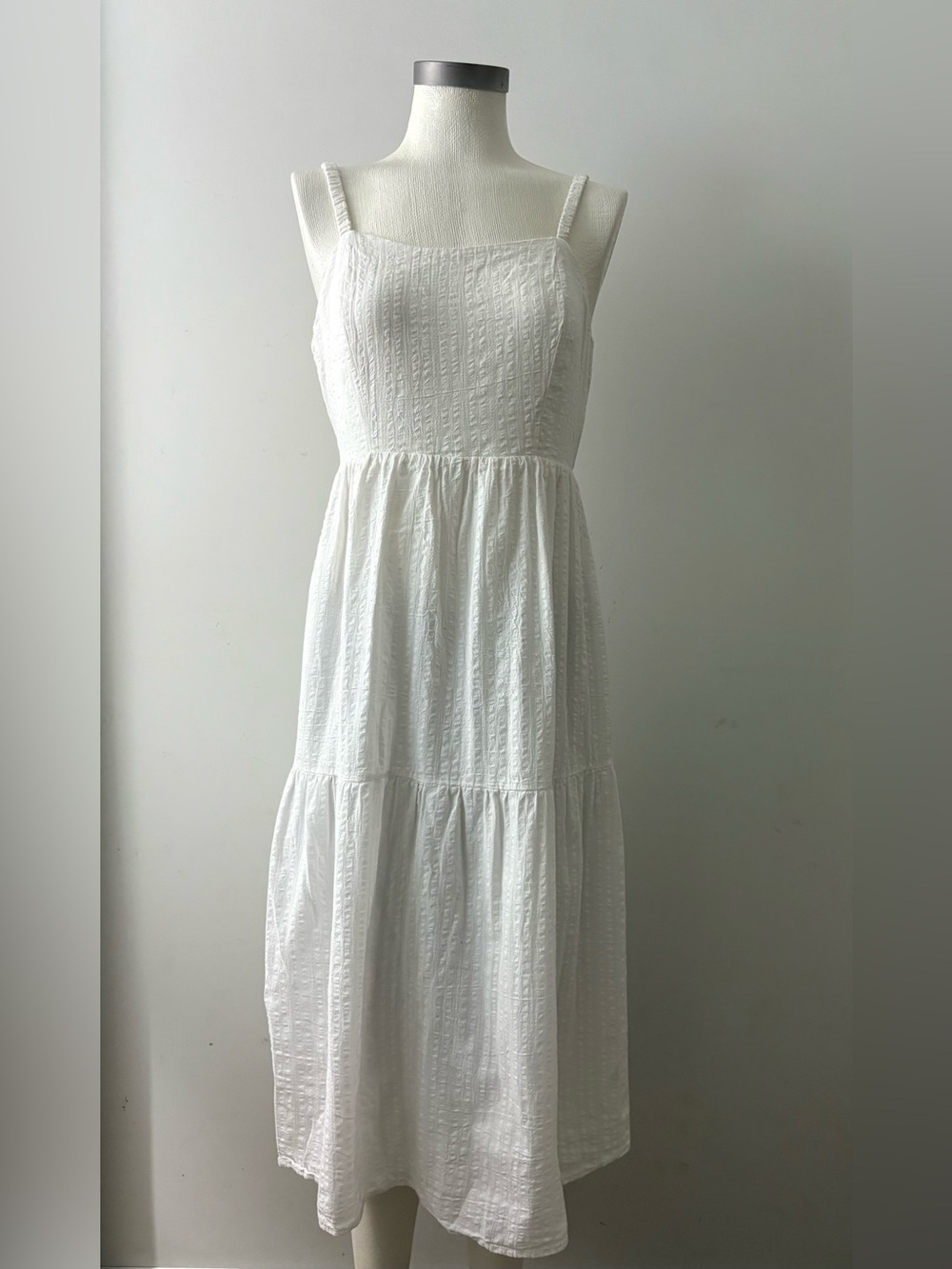 Lucky Brand White Textured Tiered Maxi Dress with Spaghetti Straps